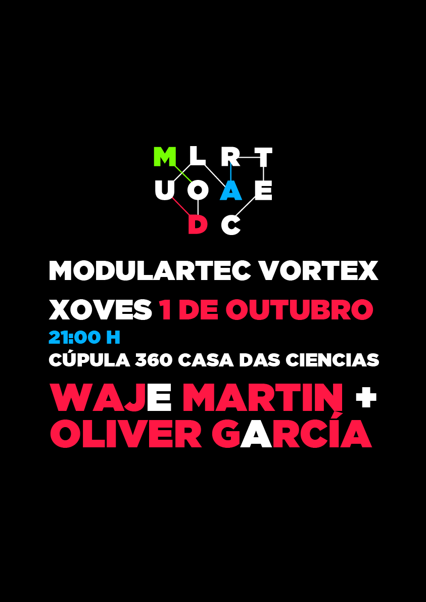 Cartel oficial de Modulartec Vortex 2026 con Waje Martin y Oliver García.